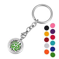 HOUSWEETY Aromatherapy Essential Oil Diffuser Key Chain - Stainless Steel Locket Keychain,11 Refill Pads(Engraving)