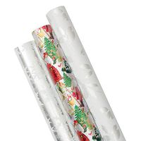 Caspari Silver Santa Wrapping Paper Trio - Three 30" x 8' Gift Wrap Rolls