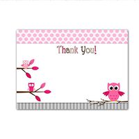 30 Blank Thank You Cards Pink Polka Dots Owl Design Baby Shower Birthday Party + 30 White Envelopes