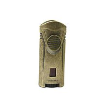 Cigar Lighter Torch with Cigar Stand Windproof Single Flame Butane Refillable High Quality Scorch Lighters (Without Gas)(Gold)