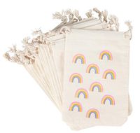 Party Favor Bags - 12-Pack Rainbow Party Favor Bags - Mini Canvas Drawstring Treat Gift Pouches, Rainbow Party Supplies | Kids Birthdays, Unicorn Parties, Rainbows with Gold Glitter, 4 x 6 Inches