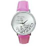 Women's Quartz Watch,Creative Roman Numeral Fashion Analog Wrist Watch Classic Comfortable PU Leather Watches,Who Cares,I'm Late Anyways Print (Pink)