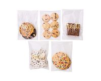 Sweet Details Party Co. Cellophane 'Treats' Bags {100 Pack} Gold & Clear Favors Goodie Bags- Treat & Cookie Bags for Wedding/Birthday Dessert Table & Candy Buffet- Self-Sealing & Resealable Adhesive!