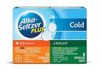 Alka-Seltzer Plus Day and Night Cold Medicine Effervescent Tablets with Pain Reliever/Fever Reducer, 20 Count