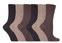 Gentle Grip - 6 Pack of Ladies Diabetic Socks -5-9 us (Brown)