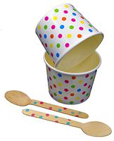 Yogurt Cups with Multi Color Polka Dot Print, 12 oz (Pack of 25) with Matching Polka Dot Spoons, 5 1/2" (Pack of 25)