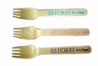 Perfect Stix Green Fork 158-36ct -Yum Wooden Disposable Forks with Multi Color Print (Pack of 36)