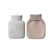 OBRlygeuaw Explosion Proof Tasteless Hot Water Bottle,Silicone high Density Water Injection Style for Pain Relief hot Compress and Heat Therapy-Light Gray 10.5x15.8cm(4x6inch)