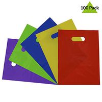100 Pcs. 9x12" Thick 2 Mil Assorted Color Plastic Merchandise Bags with Die Cut Handles, Plastic Shopping Bags, Party Favor Bags, Gift Bags Bulk