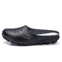 HebeTop◄ Women's Hollow Faux Leather Backless Lazy Loafers Flats Slip On Mules Shoes Walking Slipper Black