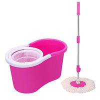 Spin Mop Cleaning Kit Floor Mop with Bucket Hardwood Floor Cleaner Fiber Spin Cleaning System Including 2 Mop Heads Mop & Refills (Pink)