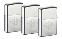 Personalized Set of 3 Zippo Lighters with Free Engraving in Diamond Monogram Font
