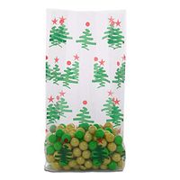 25ct. Small"Trees" Green & Red 7x2x3" Cello Party Treat Food Snack Bags ngKE -585