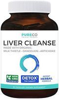 Pure Co Organic Liver Cleanse & Detox (Vegan) Organic: Milk Thistle Extract (80% Silymarin), Dandelion Root, Artichoke Leaf & Yellow Dock - NON GMO - Rescue Support Formula - 60 Capsules (No Pills)