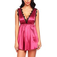 Haxikocty Women Lace V Collar Lingerie Comfortable Nightdress Sleepwear Ladies Sexy Underwear Hot Pink