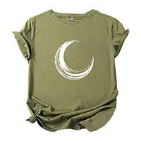 Eoeth Moon Heart Print T-Shirt Women Casual Simple Wild Loose Short Sleeve Tees Tops Blouse Shirts Pullover Tracksuits Green