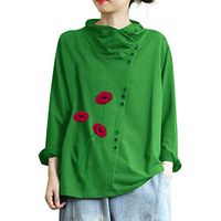 Litetao 2XL Green 136144 (Women's Plus Size Long Sleeve Scoop Neck Swing T-Shirt Round Neck Lace Up Patchwork Flare Pullover Top)