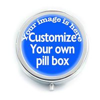 Personalized Custom Round Silver Pill Box Pocket 2.1 inches Medicine Tablet Holder Organizer Case Logo Picture Commemorate Text (Blue)