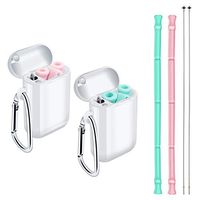 Leipple Reusable Collapsible Straw with Case - Foldable Drinking Straw with Holder - Premium Food-Grade Silicone Straw with Cleaning Brush And Keychain(2 pack)