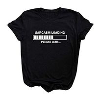 Eoeth Women Short Sleeve Charging Letter Printed Casual T-Shirt Blouse Top Sarcasm Loading Pullover Shirts Tracksuits Black