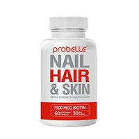 Probelle Hair, Skin & Nails Extra Strength multivitamin. 7500 mcg Biotin. 21 Essential Ingredients. Nourishment for Hair Growth, Healthy Skin, Strong Nails. for Men & Women. 60 Vegan Capsules.