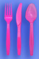 Wow Plastics Inc. Medium Weight Spoon, Fork, Knife - Neon Pink - 3/1000 (3,000/Case)