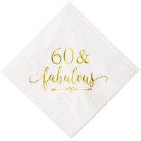 Crisky 60 and Fabulous Cocktail Napkins Gold for Women 60th Birthday Decorations, 60th Birthday Bevergae Dessert Table Supplies, 50Pcs, 3-Ply