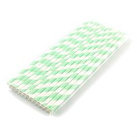 100% Biodegradable Stripes Paper Drinking Straws, Birthday Wedding Party Supplies, (Light Green, Set of 100)