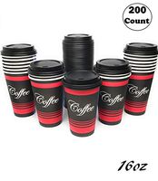 Large 16 oz 200 Count by EcoQuality - Classic Durable Disposable Paper Cups & Black Dome Lids For Hot/Cold Drink, Coffee, Tea, Cocoa, Travel - Large 16 Ounce Cups, 200 Count Cups & 200 Black Lids