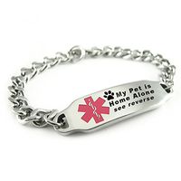 My Identity Doctor - Customizable My Pet is Home Alone Medical Bracelet, Stainless Steel, Pink Symbol