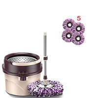 KIRA 360° Floor Mop Spin Mop Bucket System Single Barrel Rotary Mop Upper Dehydration Small Volume Retractable Mop Lever Non-Slip Handle Black/Beige/Green - with 5 Mop Heads