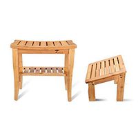 ToiletTree Products Deluxe Wooden Bamboo Shower Seat Bench with Underneath Storage Shelf (Seat with Foot Stool)