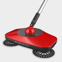 Cordless Spin Mop,Dust Mop,360 Broom Sweeper No Electricity Or Batteries,Hand-Push Broom,Broom And Dustpan,Scrub Sweep Dustbin All in One,Red