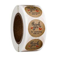 Noblik Kraft Paper Round Thank You for Celebrating with Us Stickers 500Labels/Roll Cute Sticker for Gift Decoration Stationery Sticker