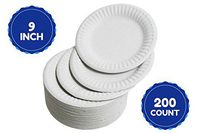 HomeyGear Paper Plates Disposable Everyday Dinnerware 9 Inch White Uncoated 200 Ct
