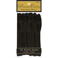 Amscan 8004.10 Reusable Knives Premium Heavy Weight Tableware Party Supply (Pack of 20), 10.5" x 4.2", Black