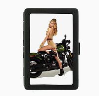 Pinup Girl on Motorcycle Sexy Vintage Black Cigarette Case Holder Wallet RFID-blocking