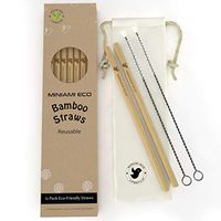 Minami Eco Reusable Bamboo Drinking Straw – Eco-Friendly 12 Straws + 2 Cleaning brushes + Cotton Bag – Biodegradable, Organic, Plastic Alternative – 8 inches
