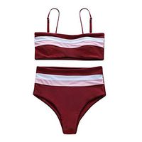 Gojendy Women Two Pieces Bikini Sets Spaghetti Strap Printed High Waist Swimsuit (Red, S)
