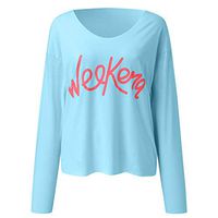 HNTDG Women's Fashion Letter Printed Loose Casual Long-Sleeved Round-Necked Top Blouse Blue