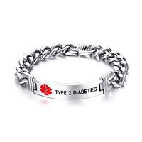VNOX Type 2 Diabetes Bracelet Stainless Steel Medical Alert ID Bracelet for Unisex 8.3"