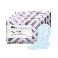 Amazon Brand - Solimo Ultra Thin Pads with Flexi-Wings for Periods, Extra Heavy Overnight Absorbency, Unscented, Size 5, 96 Count (4 packs of 24)