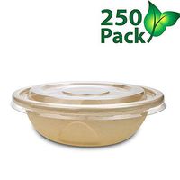 Bagasse Rice Bowl 250 Pack Disposable Natural Sugarcane Heat Resistant Eco Friendly Paper Alternative Bowls with PET Lid Great for Picnics, Bbqs,And Parties