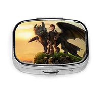 Pill Case Cartoon How to Train Your Dragon Pill Box Organizer Portable Travel Square Airtight Vitamin Pill Case for Purse Pocket Supplement Holder Medicine Container 2 Compartment