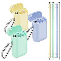 Comvin Collapsible Silicone Straws, 3 Pack Reusable Portable Travel Straw with Case and Brush, BPA Free for Cold or Hot Drinks Like Lemonade, Sodas, or Coffee, Cream Yellow, Lavender, Mint Green