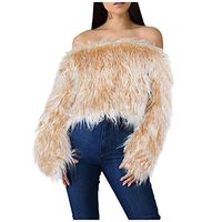 Meikosks Women's Off Shoulder T Shirt Long Sleeves Plush Sweater Blouses Short Tops Club wear Yellow