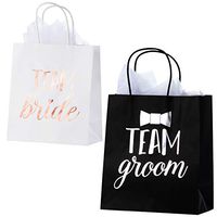 Bridesmaid and Groomsmen Gift Bags – 20-Pack Bridal Party Favor Treat Bags with Metallic Silver and Rose Gold Foil – Includes 20 Tissue Sheets – Team Groom and Team Bride Design, 8 x 4 x 9 Inches
