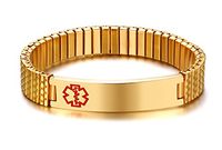 Free Engraving- Men's Stylish Gold Plated Stainless Steel Stretch Medical Alert ID Bracelets for Men Boy