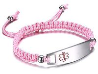 JF.JEWELRY Pink Nylon Braided Rope Medical Alert ID Bracelet for Boys and Girls,Free Engraving