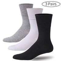 Forcool Diabetic Dry Fit Cotton Socks for Better Circulation for Men Women Non Binding Loose Top Crew Mid Calf Dress Socks with Seamless Toe Cuhioned Heel, 3 Pairs Gray/Black/White Medium